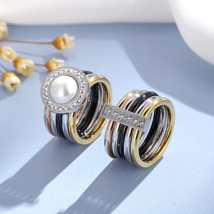 Creative Multi-ring Multicolor Diamond-studded Ring