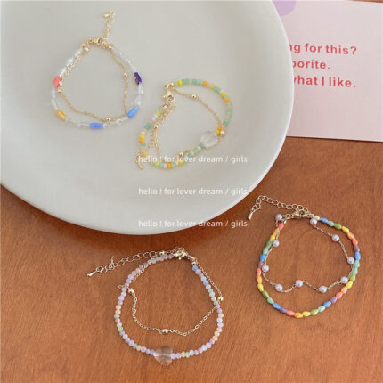 New Color Crystal String Beads Double Layer Twin Bracelet