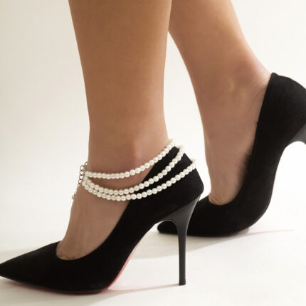 Vacation Style Woven Pearl Multi-layer Geometric Sequins Tassel Simple Anklet