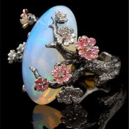 Plum Blossom Opal Ring Black Gold Color Separation