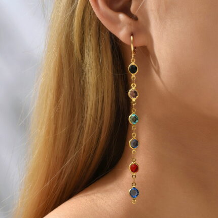 Geometric Round Colorful Crystals Beaded Earrings