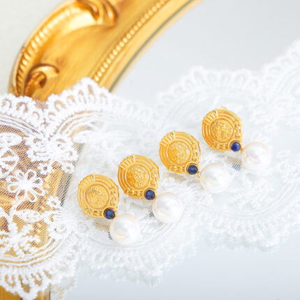 Ins Style French Romantic Round Brand Micro Glass Bead With Bluestone Ear Studs